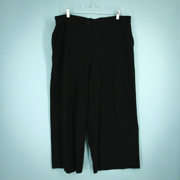 Eileen Fisher Size 16 Black Culotte Crop Wide Leg Pull On System Knit Pants - Picture 1 of 5